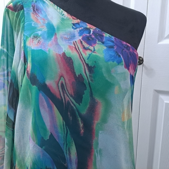 Bisou Bisou One Shoulder Chiffon Mini Dress   Size 10 - Picture 3 of 10